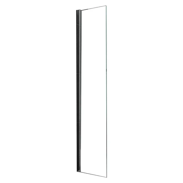 Glasdeals Duschwand Walk-In Duschwand 10 mm Glas AQUOS-MINI 30 x 200 cm - B x H: 30 x 200 cm, Beschichtet, Chrom - Duschwand aus Klarglas mit schwarzem Wandprofil und verchromter Stabilisierungsstange.