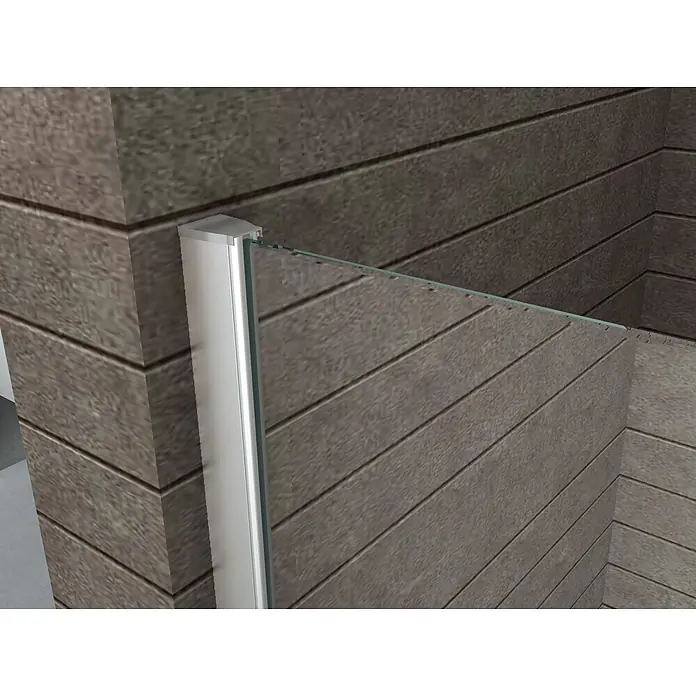 Glasdeals Duschwand Walk-In Duschwand 10 mm Glas AQUOS-COVER 140 x 200 cm - B x H: 140 x 200 cm, Beschichtet, Chrom - Transparentes Duschglas mit schlankem Silberprofil, in holzverkleideten Duschbereich integriert.