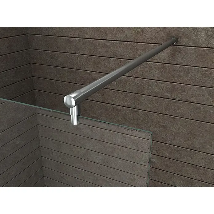 Glasdeals Duschwand Walk-In Duschwand 10 mm Glas AQUOS-COVER 140 x 200 cm - B x H: 140 x 200 cm, Beschichtet, Chrom - Duschglas-Haltestange aus poliertem Chrom, horizontal an einer Wand montiert, sichert eine Klarglasplatte.