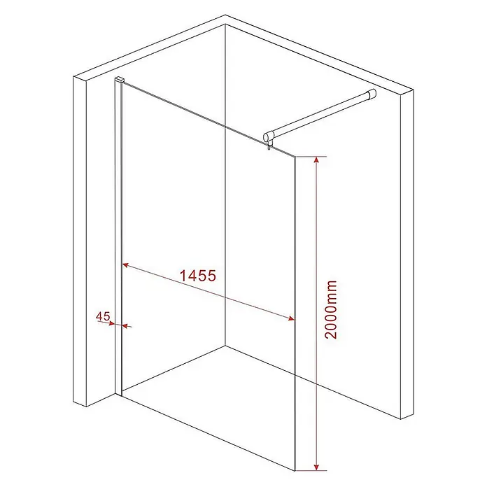 Glasdeals Duschwand Walk-In Duschwand 10 mm Glas AQUOS 150 x 200 cm - B x H: 150 x 200 cm, Beschichtet, Chrom - Klarglas Walk-in Duschwand mit Metall-Stützstange und Wandprofil, inklusive Maße.
