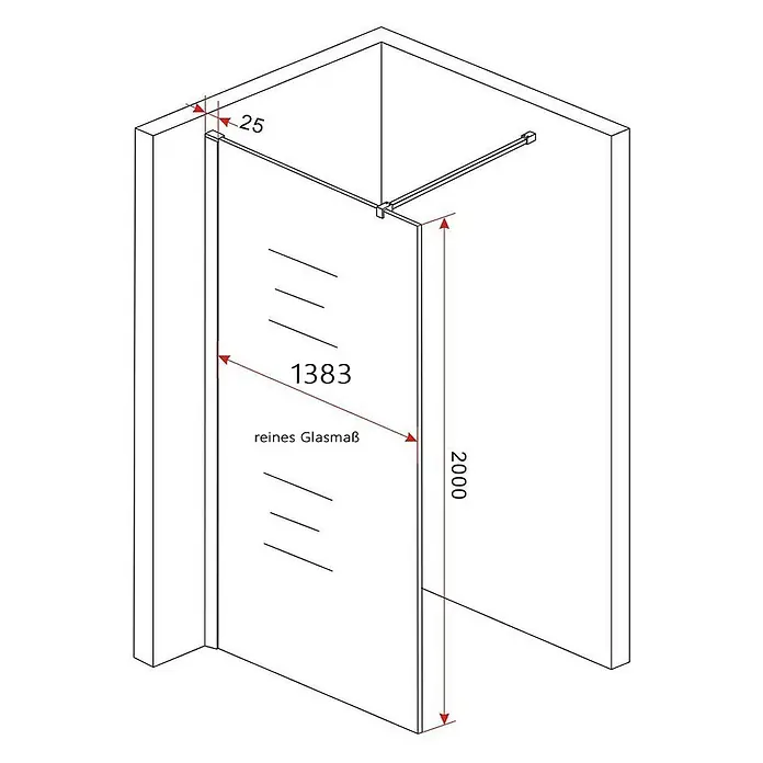 Glasdeals Duschwand Walk-In Duschwand 8 mm Glas TIPO 140 x 200 cm - B x H: 140 x 200 cm, Beschichtet, Chrom - Transparentes Duschglaspanel mit Wandbefestigung und Stabilisierungsstange.