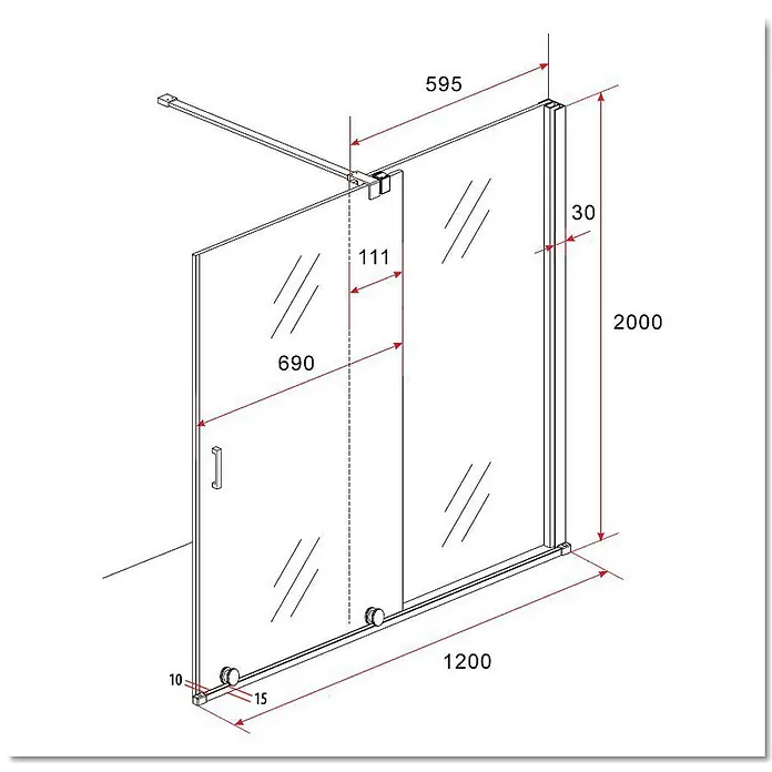 Glasdeals Duschwand Schiebetür-Duschwand 8 mm Glas TRAVERSO schwarz 120 x 200 cm - B x H: 120 x 200 cm, Beschichtet, Schwarz - Duschkabine aus Klarglas mit Schiebetür, Metallrahmen und Stützstange, Maße sichtbar.