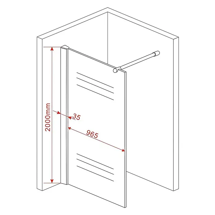 Glasdeals Duschwand Walk-In Duschwand 8 mm Glas STRETTO-COVER 100 x 200 cm - B x H: 100 x 200 cm, Beschichtet, Chrom - Transparente Glasduschwand mit Metallbeschlägen und einer Stützstange, in einer Ecke montiert.