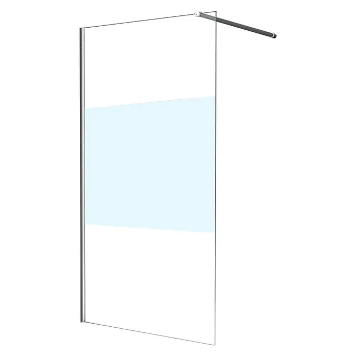 Glasdeals Duschwand Walk-In Duschwand 8 mm Glas STRETTO-COVER 100 x 200 cm - B x H: 100 x 200 cm, Beschichtet, Chrom - Glasduschwand mit satiniertem Streifen und verchromter Haltestange.