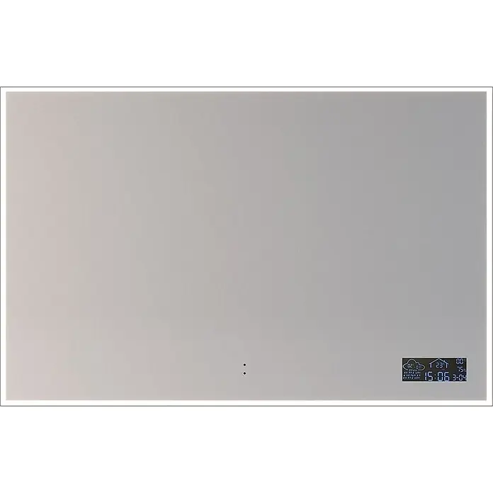 Cordia Lichtspiegel - 100 x 65 cm, Silber, Uhr - Rechteckiger Spiegel mit integrierter LED-Beleuchtung, Touch-Steuerung und digitaler Anzeige für Uhrzeit, Datum, Wetter, Temperatur und Luftfeuchtigkeit.