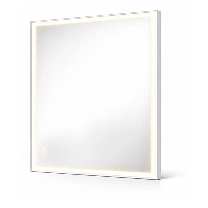 Cordia Lichtspiegel - 65 x 80 cm, Weiß - Weiß gerahmter, rechteckiger LED-Spiegel mit integrierter Hintergrundbeleuchtung und Touch-Bedienelementen für Helligkeit/Farbe.