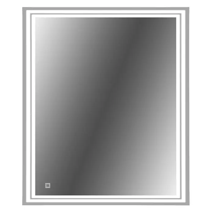 Cordia Lichtspiegel - 65 x 60 cm, Silber - Rechteckiger silberner LED-Spiegel mit beleuchtetem Rand und Touch-Schalter.