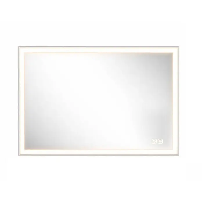 Cordia Lichtspiegel - 65 x 100 cm, Weiß - Rechteckiger LED-Spiegel mit warmweißem Lichtrahmen und Touch-Bedienung für Licht und Antibeschlag.