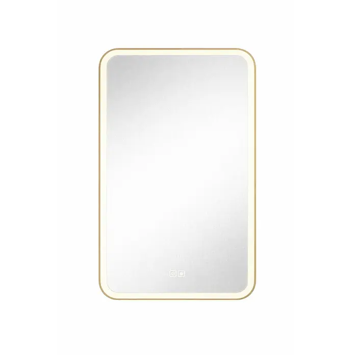 Cordia Lichtspiegel - 50 x 90 cm, Gold - Rechteckiger LED-Spiegel mit Goldrahmen, abgerundeten Ecken und Touch-Bedienung.
