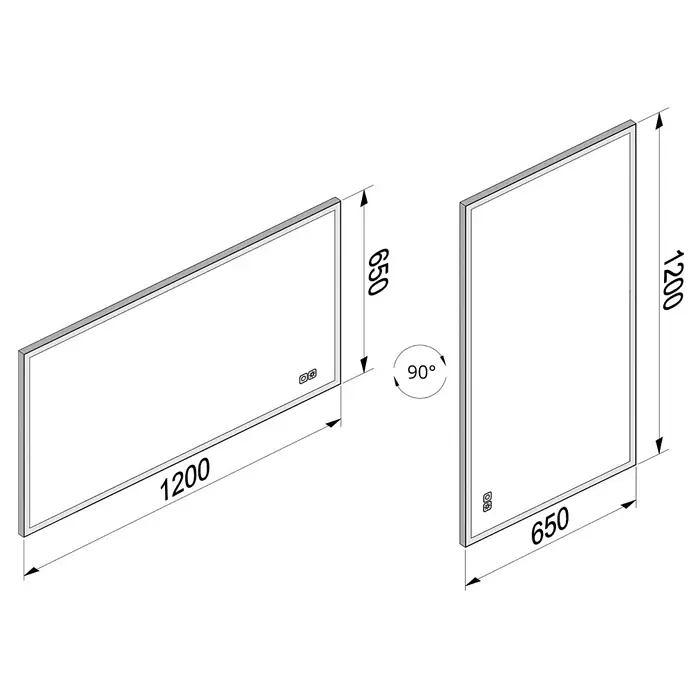 Cordia Lichtspiegel - 65 x 120 cm, Weiß - Rechteckiger LED-Spiegel (1200x650mm) mit Touch-Steuerung, für horizontale und vertikale Montage (90° drehbar).