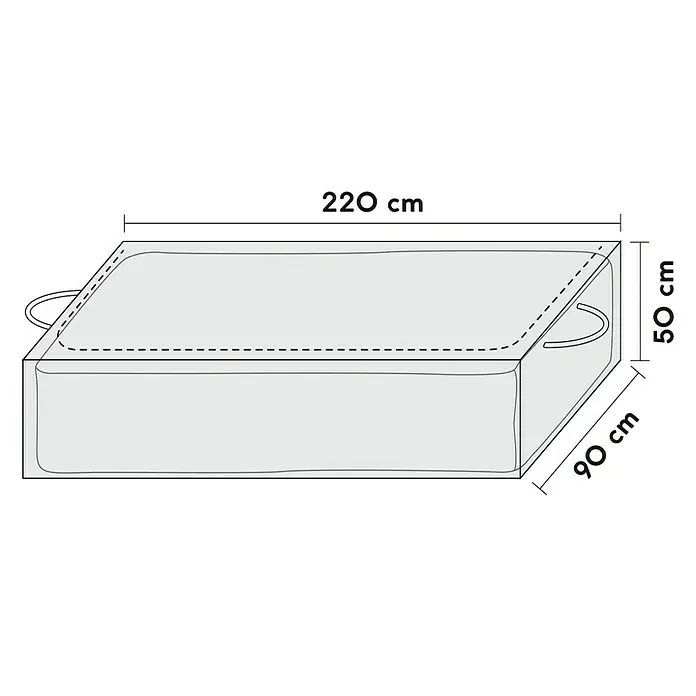 SENSUM Auflagen-Schutzhülle Tragetasche - L x B x H: 220 x 90 x 50 cm, Polyester, 140 g/m² - Illustration einer rechteckigen Aufbewahrungstasche mit den Maßen 220 x 90 x 50 cm.