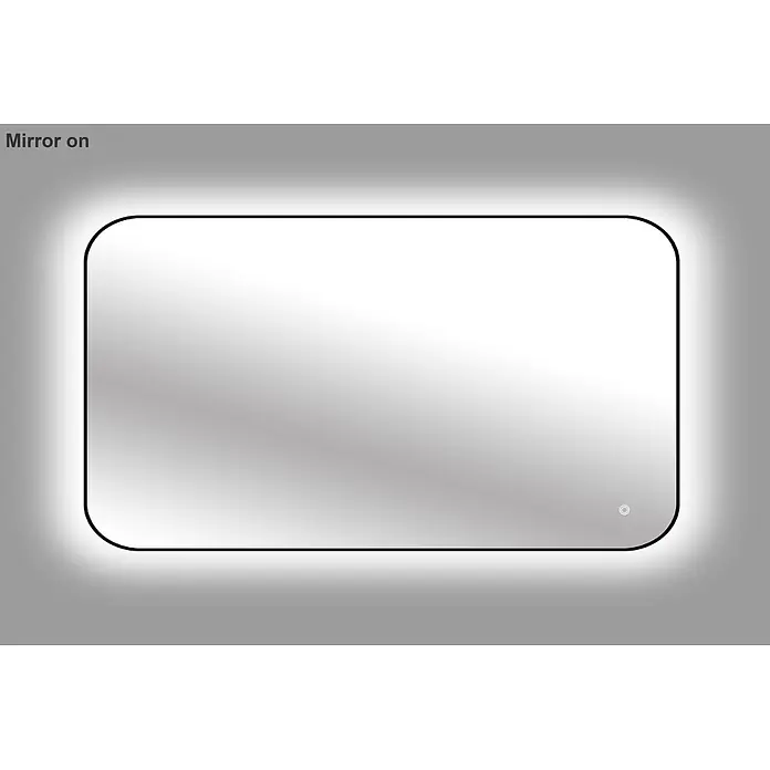 Cordia Lichtspiegel - 120 x 80 cm, Schwarz - Rechteckiger Spiegel mit abgerundeten Ecken, weißer LED-Hintergrundbeleuchtung und Touch-Sensor.