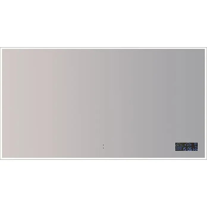 Cordia Lichtspiegel - 120 x 65 cm, Silber, Uhr - Smarter Spiegel mit eleganter, hellgrauer Spiegelfläche, der Zeit, Datum und Wetter anzeigt.