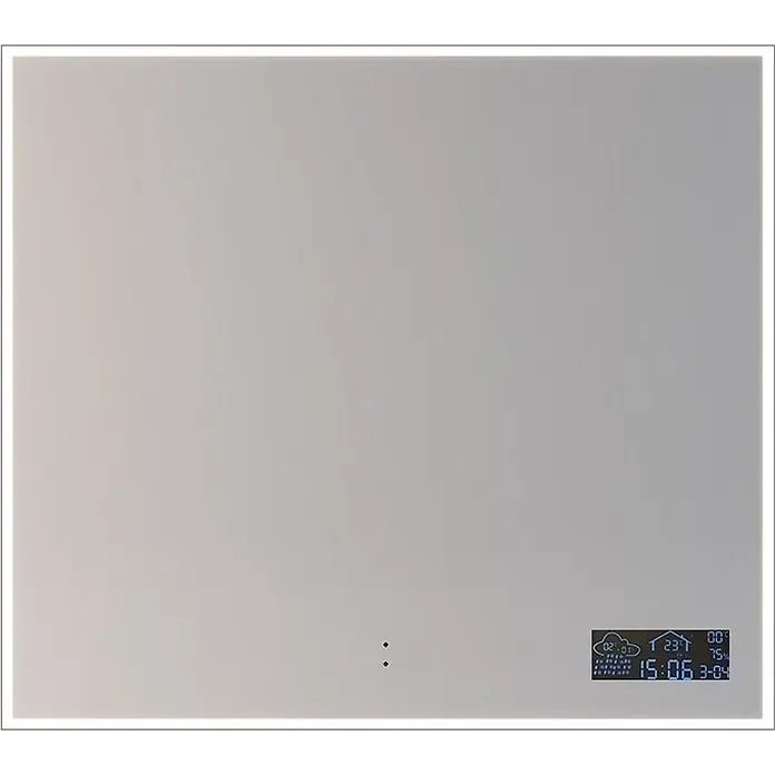 Cordia Lichtspiegel - 60 x 65 cm, Silber, Uhr - Heller Smart-Spiegel mit integriertem Display für Uhrzeit, Datum, Wetter und Touch-Bedienelementen.