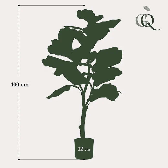 Florora Kunstpflanze Geigenfeige - Höhe: 90 cm, Holz - Dunkelgrüne Pflanzensilhouette, 100 cm hoch, mit 12 cm Topfbreite.