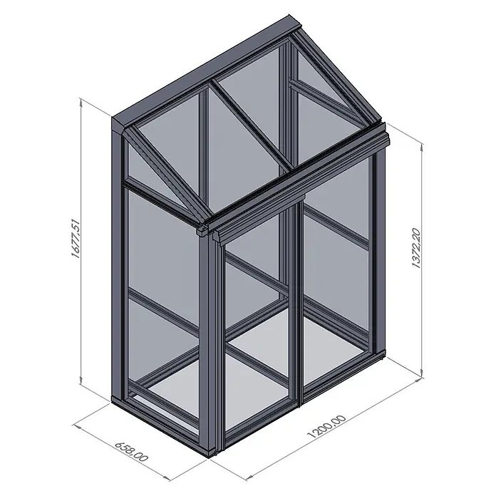 Bloomcabin Gewächshaus Aluminium Mini - Außenmaß inkl. Dachüberstand (B x T): 120 x 66 cm, Material Seitenwand: Glas, 4 mm, Schwarz - Kompaktes, dunkelgraues Gewächshaus mit transparenten Paneelen.