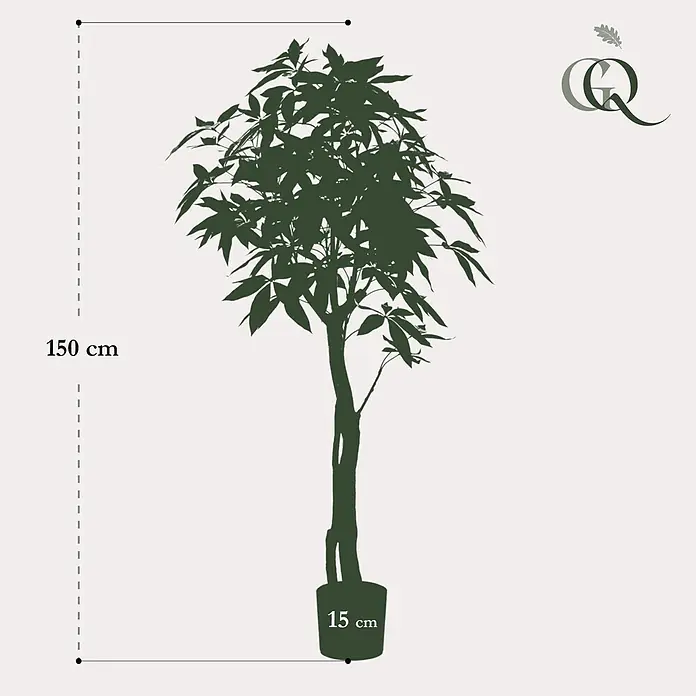 Florora Kunstpflanze Glückskastanie - Höhe: 150 cm, Holz - Dunkelgrüne Kunstpflanzen-Silhouette, 150 cm hoch, mit 15 cm Topfdurchmesser.