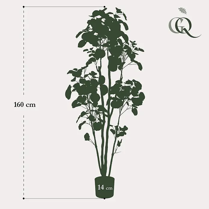 Florora Kunstpflanze Aralie - Höhe: 160 cm, Holz - Dunkelgrüne Silhouette einer Topfpflanze, 160 cm hoch mit einem 14 cm breiten Topf.