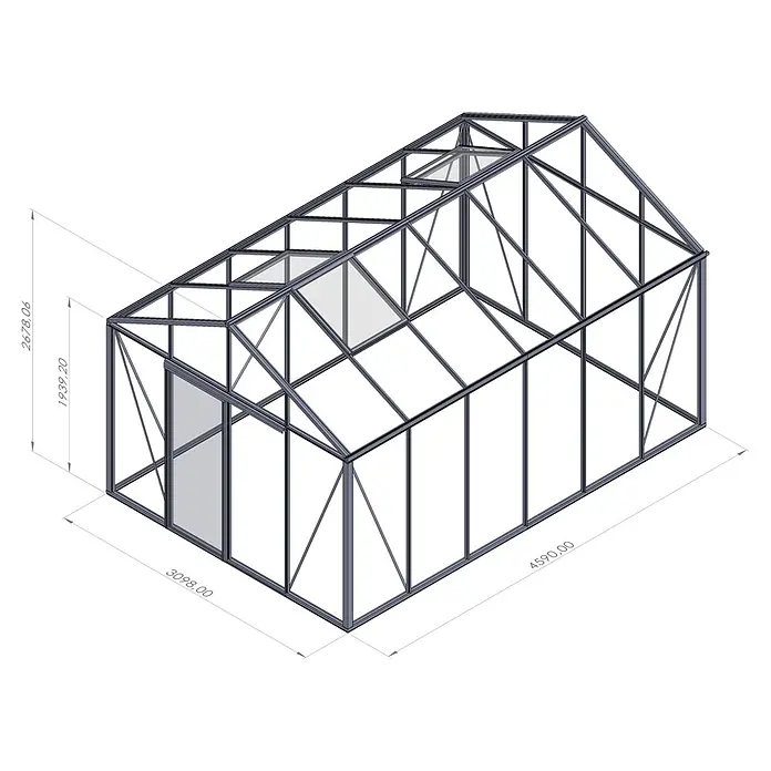Bloomcabin Gewächshaus Aluminium Klassik - Außenmaß inkl. Dachüberstand (B x T): 309 x 459 cm, Material Seitenwand: Glas, 4 mm, Schwarz - Gewächshaus aus Metall und Glas mit Dachluke und Tür.