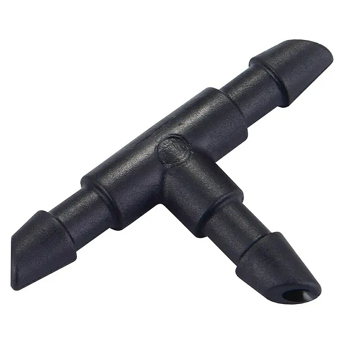 Altadex Riego para vacaciones - Plástico - Un conector de tubo en T negro, diseñado para unir tubos o mangueras. Ideal para sistemas de riego u otros sistemas de transferencia de fluidos.