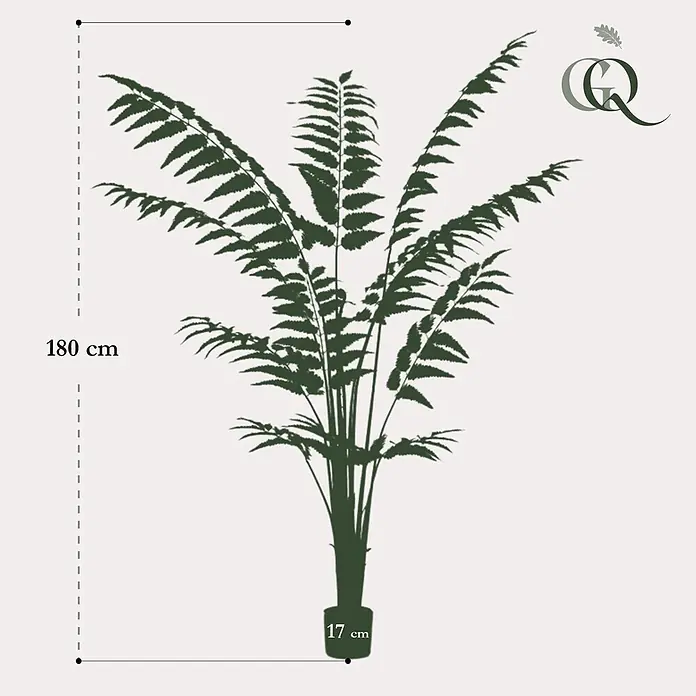 Florora Kunstpflanze Lederfarn - Höhe: 180 cm, Holz - Künstliche dunkelgrüne Farnpflanze, 180 cm hoch, mit 17 cm Topfdurchmesser.