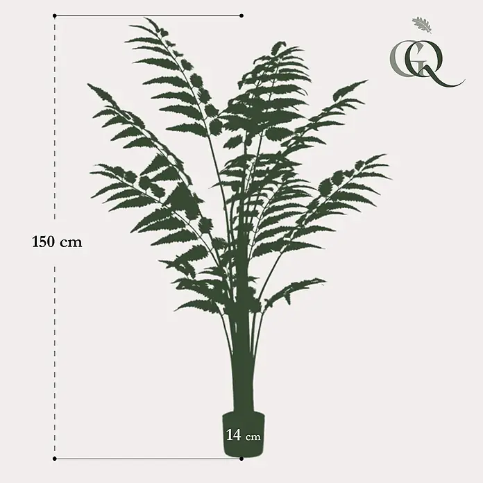 Florora Kunstpflanze Lederfarn - Höhe: 150 cm, Holz - Dunkelgrüne Farnpflanze im Topf, 150 cm hoch. Topf hat 14 cm Durchmesser.