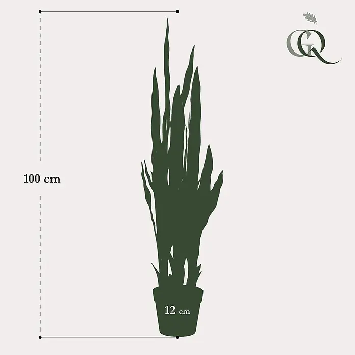 Florora Kunstpflanze Frauenzunge - Höhe: 97 cm, Holz - Dunkelgrüne Pflanze im Topf, 100 cm Gesamthöhe, 12 cm Topfbreite.