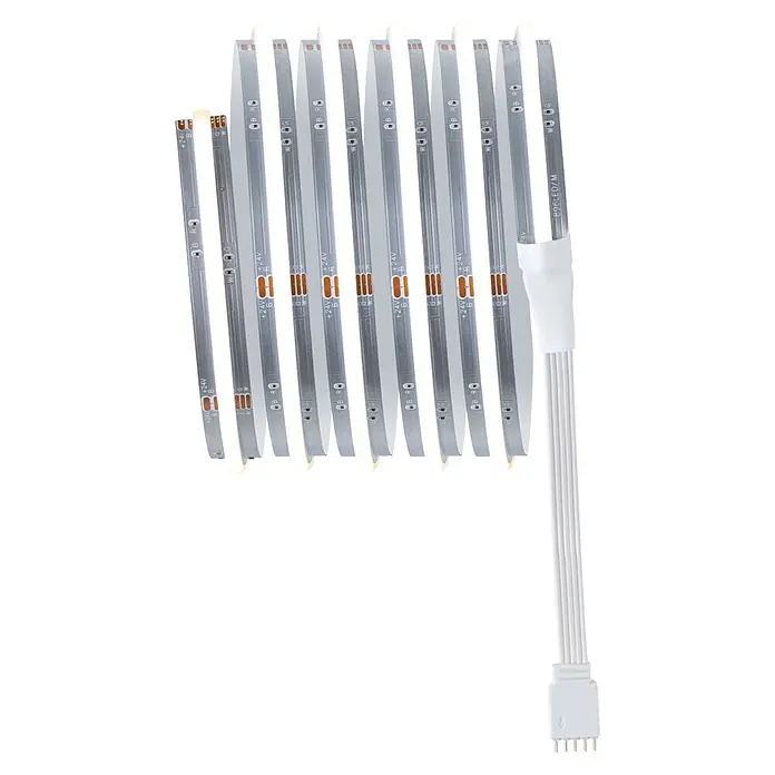 Paulmann MaxLED 1.000 LED-Stripes Full-Line Set - Länge: 1,5 m, RGBW, 25 W, 1.557 lm - Flexibler weißer LED-Streifen, aufgerollt, mit silbernen Leiterplattendetails und weißem Stromanschlusskabel.