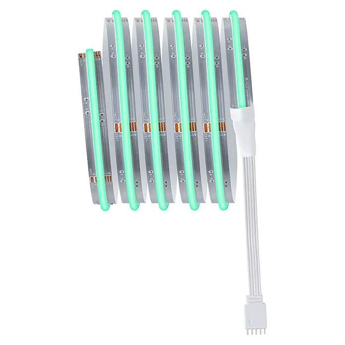 Paulmann MaxLED 1.000 LED-Stripes Full-Line Set - Länge: 1,5 m, RGBW, 25 W, 1.557 lm - Flexibler hellgrüner LED-Streifen mit weißem Stecker und sichtbaren Markierungen für Strom und LEDs.