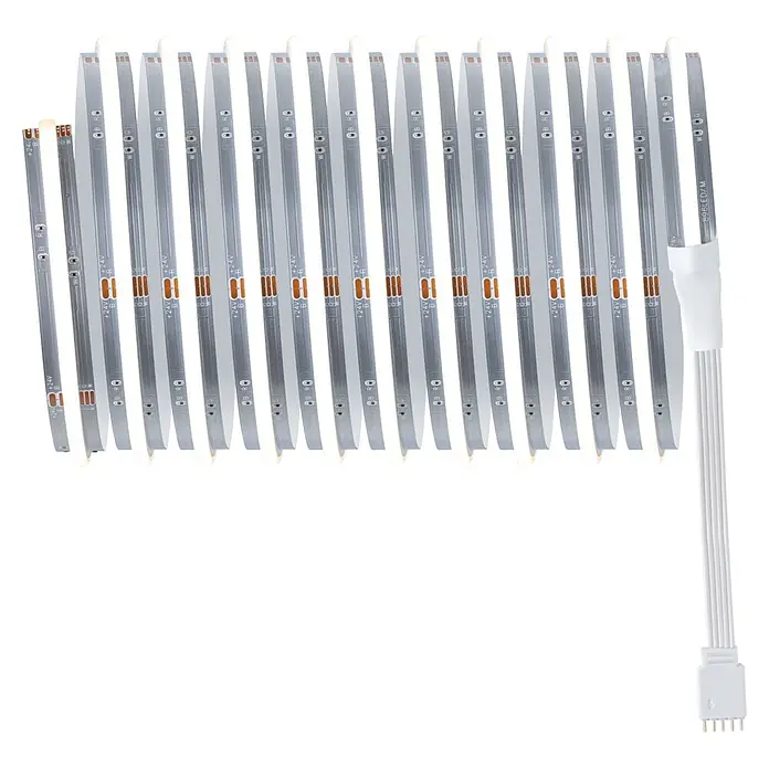Paulmann MaxLED 1.000 LED-Stripes Full-Line Set - Länge: 3 m, RGBW, 27 W, 3.114 lm - Mehrere weiße LED-Lichtstreifen, verbunden mit einem weißen Stromanschlusskabel.