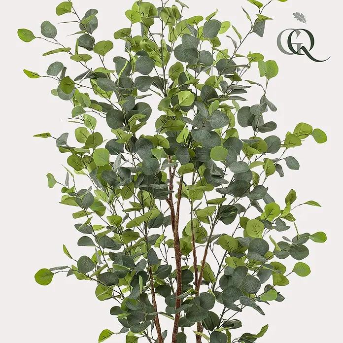 Florora Kunstpflanze Blauer Gummibaum - Höhe: 140 cm, Holz - Künstliche Eukalyptuszweige mit grünen Blättern und braunen Stielen.