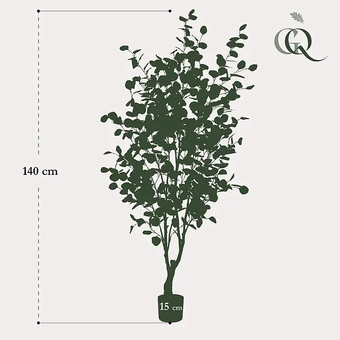Florora Kunstpflanze Blauer Gummibaum - Höhe: 140 cm, Holz - Grüne Pflanzensilhouette, 140 cm hoch, in einem 15 cm Topf.