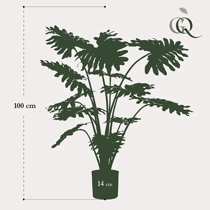 Florora Kunstpflanze Philodendron - Höhe: 80 cm, Holz - Dunkelgrüne Topfpflanze, 100 cm hoch, mit 14 cm Topfdurchmesser.