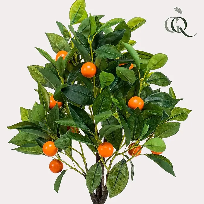 Florora Kunstpflanze Orangenbaum - Höhe: 75 cm, Blütenfarbe: Weiß, Holz - Künstlicher Orangenbaum mit grünen Blättern und realistischen Orangen, für Dekoration.