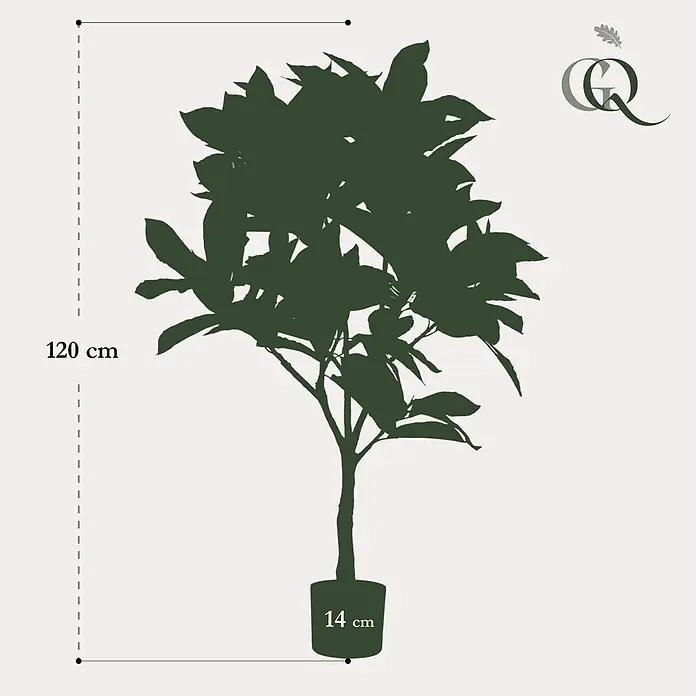 Florora Kunstpflanze Wunderstrauch - Höhe: 120 cm, Holz - Dunkelgrüne Silhouette einer Topfpflanze, 120 cm hoch mit 14 cm Topf.