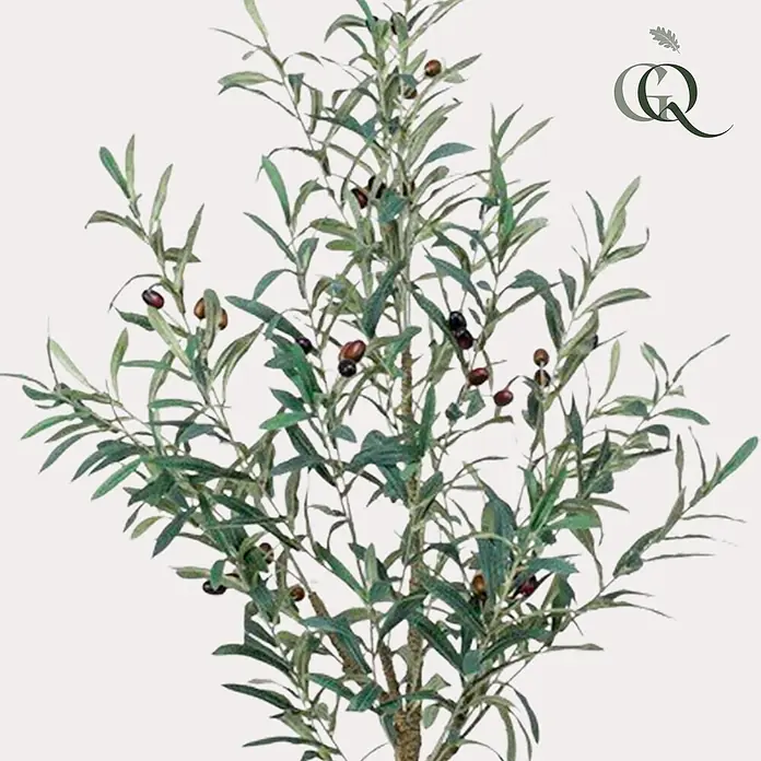 Florora Kunstpflanze Olivenbaum - Höhe: 115 cm, Holz - Ein Olivenbaum mit grünen Blättern und reifenden schwarzen und braunen Oliven.