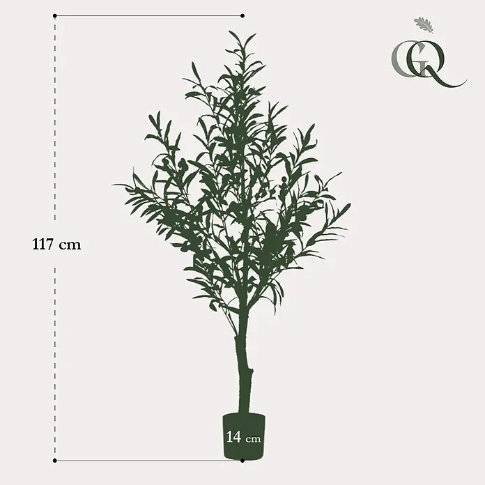 Florora Kunstpflanze Olivenbaum - Höhe: 115 cm, Holz - Dunkelgrüner künstlicher Olivenbaum im Topf, 117 cm hoch.