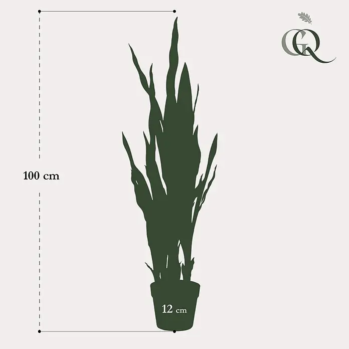 Florora Kunstpflanze Frauenzunge - Höhe: 97 cm, Holz - Dunkelgrüne Silhouette einer Topf-Schlangenpflanze, 100 cm hoch, Topfbasis 12 cm.