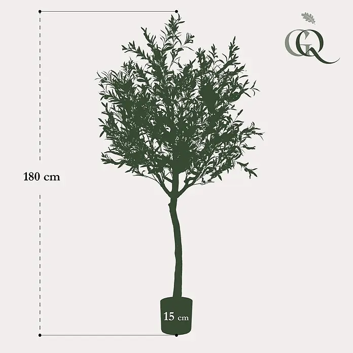 Florora Kunstpflanze Olivenbaum - Höhe: 180 cm, Holz - Dunkelgrüner Kunstbaum im Topf, 180 cm hoch, mit einem 15 cm Topf.