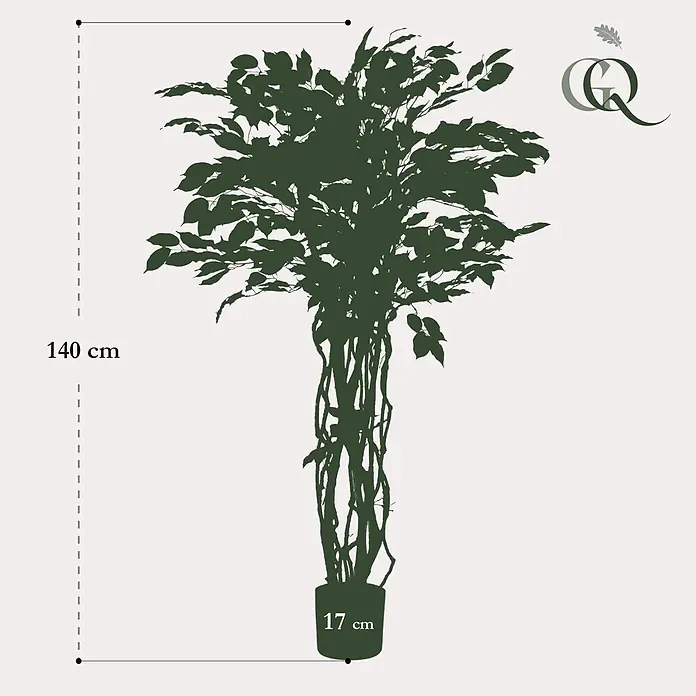 Florora Kunstpflanze Geigenfeige - Höhe: 140 cm, Holz - Dunkelgrüne künstliche Topfpflanze, 140 cm hoch, mit verschlungenen Stämmen und einem 17 cm breiten Topf.