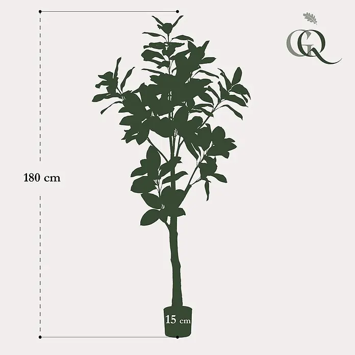 Florora Kunstpflanze Magnolie - Höhe: 180 cm, Blütenfarbe: Weiß, Holz - Dunkelgrüne Silhouette einer Topfpflanze, 180 cm hoch, mit 15 cm Topfbreite.