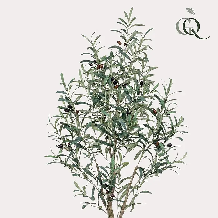 Florora Kunstpflanze Olivenbaum - Höhe: 140 cm, Holz - Künstlicher Olivenbaum mit grünen Blättern und schwarzen sowie braunen Oliven, mit mehreren schlanken Stämmen.