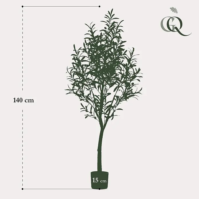 Florora Kunstpflanze Olivenbaum - Höhe: 140 cm, Holz - Dunkelgrüner künstlicher Olivenbaum im Topf, 140 cm hoch mit 15 cm Topf.