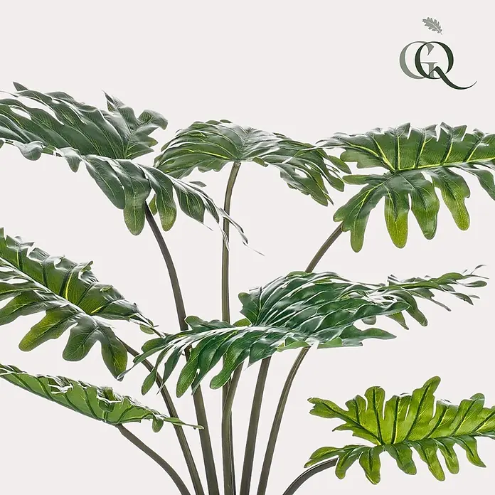 Florora Kunstpflanze Philodendron - Holz - Künstliche Grünpflanze mit großen, tief gelappten Blättern und dunklen Stielen.