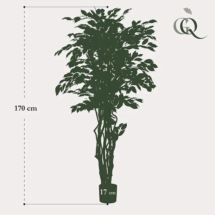 Florora Kunstpflanze Geigenfeige - Höhe: 170 cm, Holz - Dunkelgrüne Silhouette einer hohen Topfpflanze, 170 cm hoch, mit 17 cm Topf.