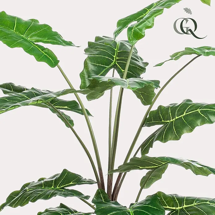 Florora Kunstpflanze Elefantenohr - Höhe: 150 cm, Holz - Realistische künstliche Alocasia-Pflanze mit leuchtend grünen Blättern und markanten gelben Adern.