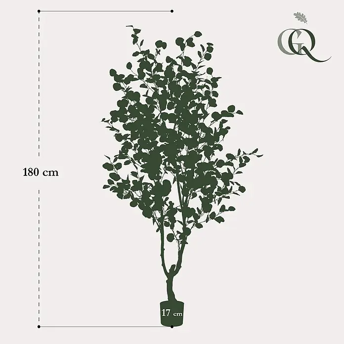 Florora Kunstpflanze Blauer Gummibaum - Höhe: 180 cm, Holz - Dunkelgrüne Silhouette einer Kunstpflanze, 180 cm hoch, mit 17 cm hohem Topf.