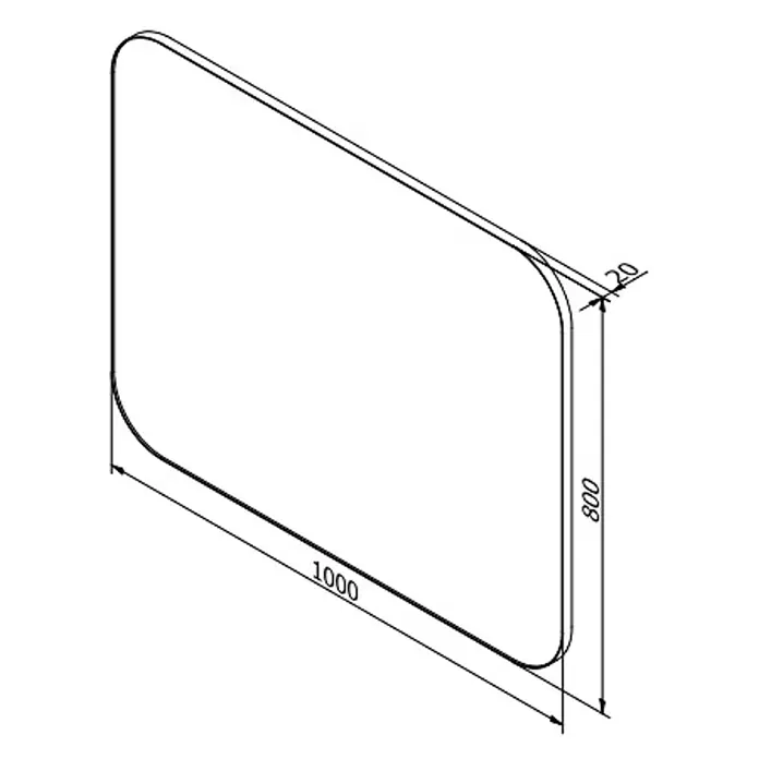 Cordia Rahmenspiegel - 100 x 80 cm, Schwarz, Aluminium - Rechteckige Platte mit abgerundeten Ecken, Maße 1000x800x20.