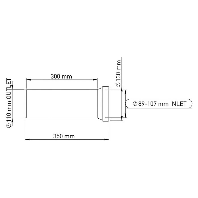 Aansluitset voor Wand-WC verlengd (350 mm, Diameter: 45 mm - 110 mm) | BAUHAUS