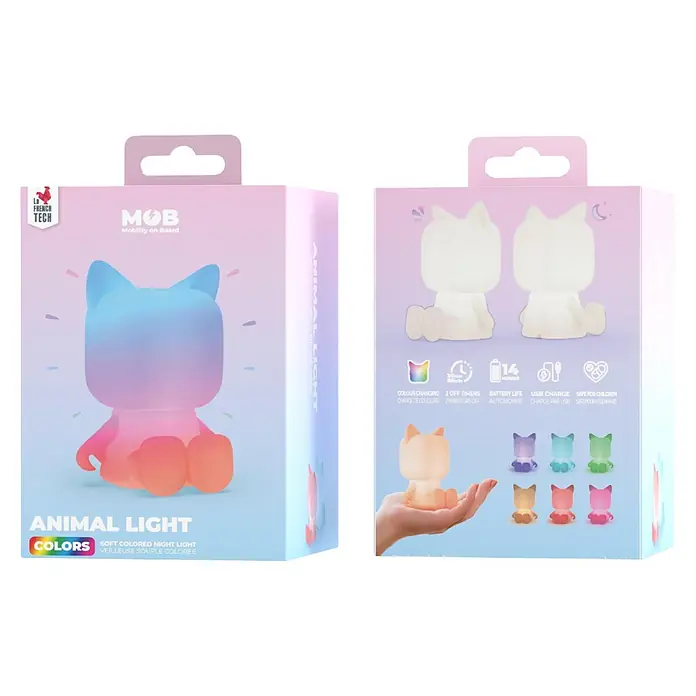 Mob Lámpara de sobremesa LED Cute Animal Gato - 1 W, L x An x Al: 10 x 8 x 14 cm, Blanco, Gato - Empaque de una luz nocturna LED suave, con forma de gato, que cambia de color. Incluye temporizadores, batería de larga duración y carga USB.